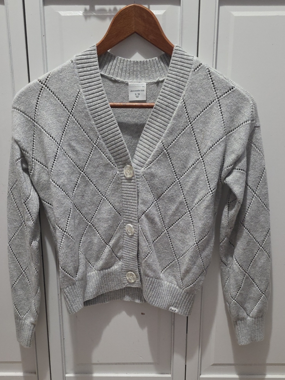 abercrombie kids Gray Diamond Pointelle Cropped Cardigan
